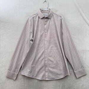 Mizzen Main Shirt Mens L Cream Plaid Standard Fit Stretch Performance Button Up